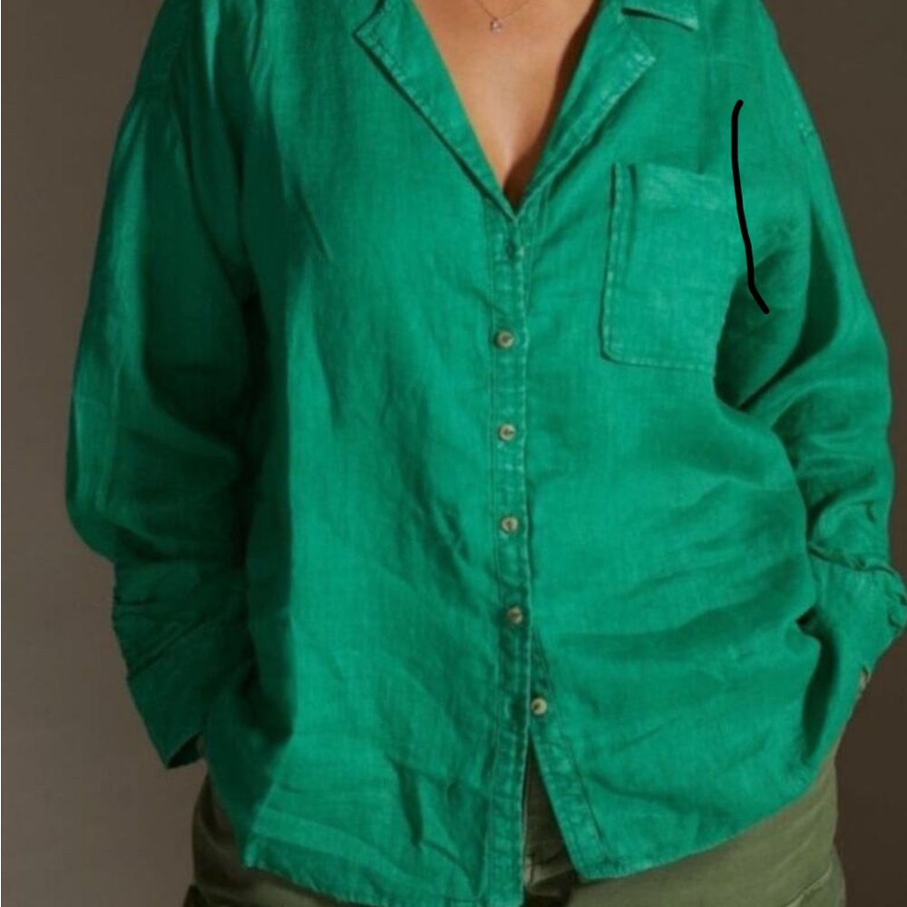 Anthropologie Maeve Teal Polka Dot Detail Shirt